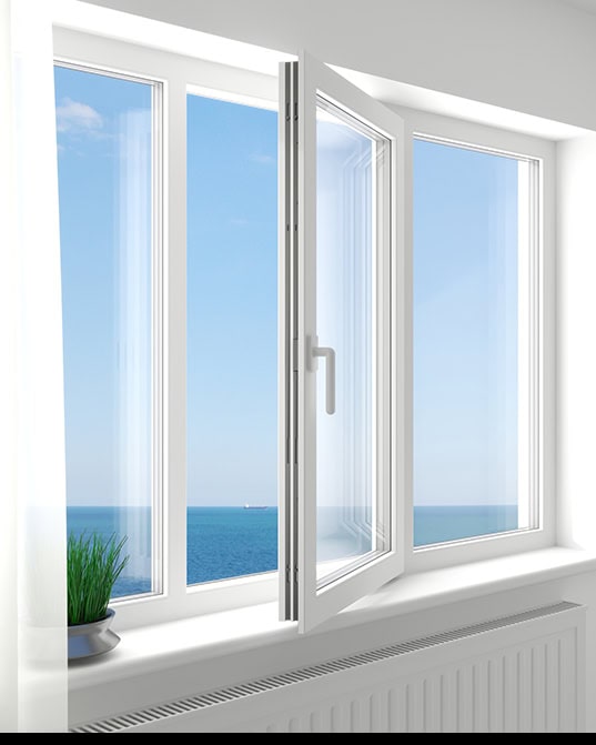 3d illustration. The open white modern plastic window in the room .